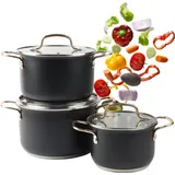 Topfset 6-Teilig Kochtopfset Töpfe Kochtopf Kochset Edelstahl Mit Deckel Schwarz - Schwarz