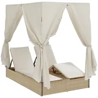 VidaXL Gartenliege Doppel-Sonnenliege mit Dach und Vorhängen Beige Poly