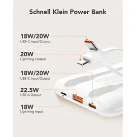 VEGER Powerbank Veger 10000mAh LCD 22,5W USB-C Lightning QuickCharge Weiß