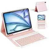 CC Store Hülle mit Tastatur für iPad Air 11 Zoll M3 2025/M2 2024,iPad Air 5/4 10.9 Zoll, ipad Pro 11 4/3/2/1Gen, Magnetisch Abnehmbare Tastatur mit Stifthalter, QWERTZ Layout, Rosa