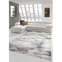 Teppich-Traum Schlafzimmer Designerteppich Marmor Optik mit Glanzfasern in grau Gold, Größe 120x170 cm