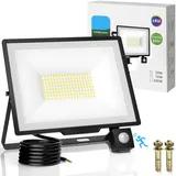 RISEMART LED Strahler mit Bewegungsmelder Außen, 100W 10000LM LED-Außenstrahler 6500K Kaltweiß Superhell Scheinwerfer IP66 Wasserdicht,Außenstrahler für Garten, Innenhöfe, Garage, Haus