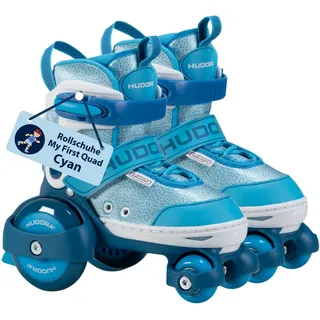 Hudora Rollschuh My First Quad in Größe 26-29 - Cyan - hochwertige Rollschuhe für Kinder bis 20kg - Kinder Rollschuhe größenverstellbar - sichere Einsteiger-Rollerskates mit großen Rollen