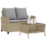 vidaXL Gartensofa 2-Sitzer mit Kissen & Tisch Beige Poly Rattan