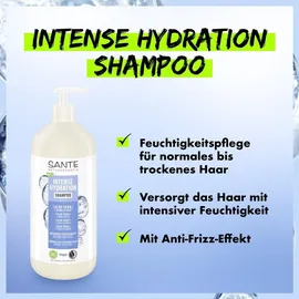 Sante Naturkosmetik Intense Hydration Shampoo Aloe Vera + Mango-Extrakt, veganes Pflegeshampoo mit Pumpspender, stärkt und hydratisiert trockenes Haar, 950 ml