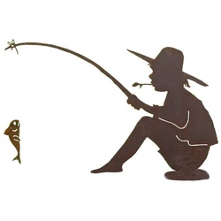 440s Gartenfigur 440s Rost-Angler-MANNI mit Angel & Fisch auf Platte, (Set) braun