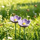 2ST Bienentränke Blumes für den Garten, 19cm Keramik Gartenstecker Vogeltränke | Blumen Insektentränke Garten Trinkbecher | Schmetterling Vogelbad Futterstation Blumentopf (Lila)