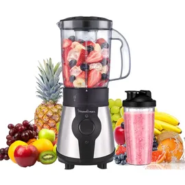 Moulinex LM1B1D 300W Mixer, Smoothie-Mixer mit 750 ml Kunststoffkrug, inklusive 750 ml tragbarer Flasche, 4 abnehmbaren Klingen, Edelstahloberflächen