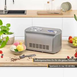 First Austria TZS First Austria Eismaschine mit Kompressor 1,2L, Joghurtbereiter, Ice Cream Maker, Edelstahl, Joghurtmaschine, Eisbehälter, Display, selbstkühlend | Grau