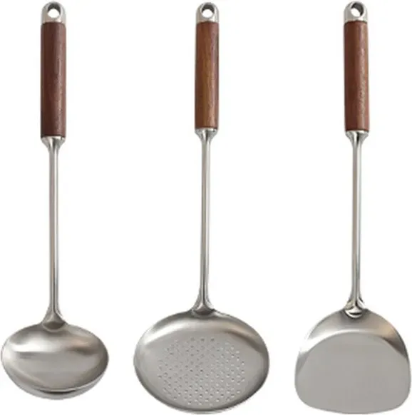 PURECOOK Spatel- und Schöpflöffel-Serie | 304 | Holzgriff | 3-teiliges Spatel- und Schöpflöffel-Set