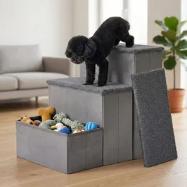 Relaxdays Hundetreppe 3 Stufen Grau 40 cm x 54 cm x 48 cm