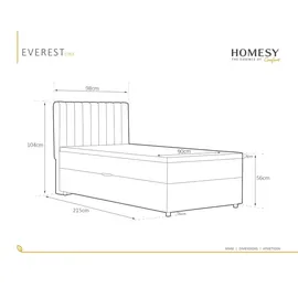 panda möbel Boxspringbett 90x200 EVEREST, mit Topper, mit Bettkästen, Einzelbett, , Panda Möbel - Grau