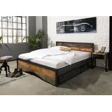 Bett mit Bettkasten Altholz 200x200 mehrfarbig lackiert INDUSTRIAL #112