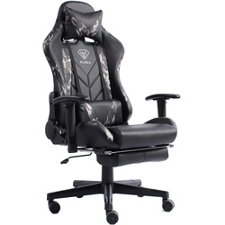 Gaming Stuhl mit Fußstütze und ergonomsichen 4D-Armlehnen gaming chair in ergonomischer Sportsitz Optik Gamer Stuhl mit verstellbaren Rückenstützkissen Bürostuhl