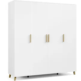 Rauch Möbel Shinjo Kleiderschrank für Schlafzimmer, Kinderzimmer, Babyzimmer, 4-türig mit Zubehör Classic, Griffe und Füße aus Massivholz, Farbe Weiß, 187x203x53cm