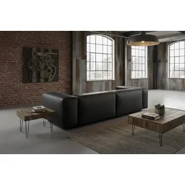 KAWOLA Sofa CELESTE 4-Sitzer mit Hocker Lederfaserstoff schwarz