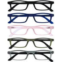 OPULIZE Ted Lesebrille 5er Pack Schmal Matt Leichtes Gestell Schwarz Marineblau Transparent Baby Rosa Khaki Grau Federscharniere Kratzfest Herren Damen RRRRR17-13467 +2.00