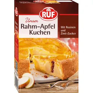 RUF Rahm-Apfelkuchen, Backmischung für einen Mürbeteig mit Äpfeln und Rosinen, Creme-Füllung und Zimt-Zucker, vegan