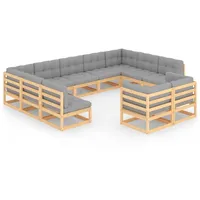 vidaXL 11-tlg Garten-Lounge-Set mit Kissen Kiefer Massivholz