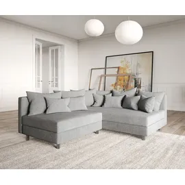 DeLife Ecksofa Clovis Grau Flachgewebe Ottomane Rechts Modulsofa