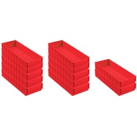 SuperSparSet 12x Rote Industriebox 500 B | HxBxT 8,1x18,3x50cm | 6 Liter | Sichtlagerkasten, Sortimentskasten, Sortimentsbox, Kleinteilebox