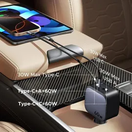 UGREEN EC602 60W Kfz Ladegerät 1x USB-A 1x USB-C grau