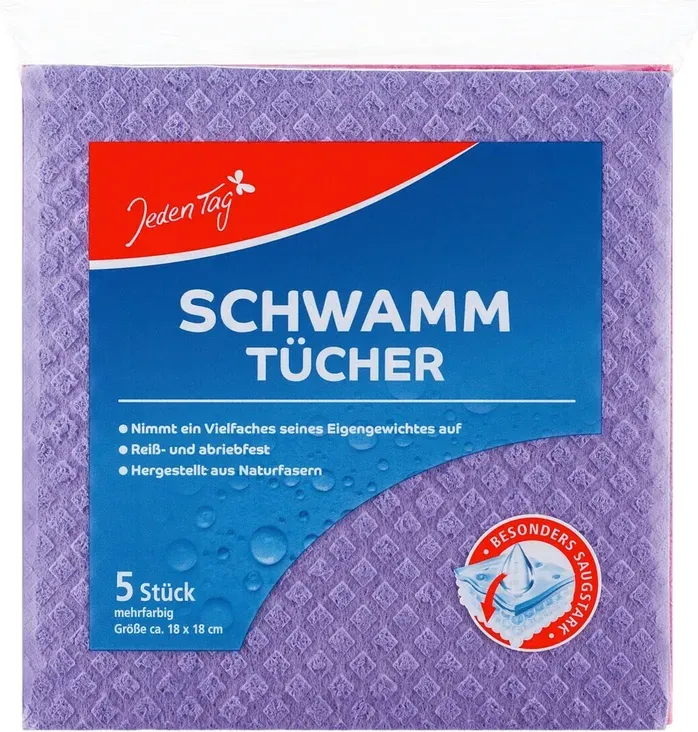 Jeden Tag 5er-Pack Schwammtücher 18 x 18 cm, 5 Stück