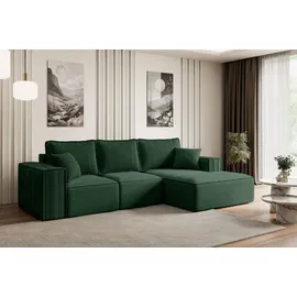 altdecor Ecksofa Cord mit Schlaffunktion und Bettkasten 2-Sitzer Grün