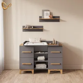 livinity® WICKELKOMMODE Mailo Grau/Artisan XL mit 4 Schubladen