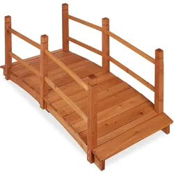 Relaxdays Relaxdays Teichbrücke, mit Geländer, begehbar, Teichübergang, Garten Dekoration, Holzbrücke, HxBxT: 56x140x60 cm, orange