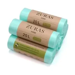 ZURAS Müllbeutel kompostierbar, 20 Liter Zuras- A20 , 1 Karton = 150 Rollen à 30 Beutel