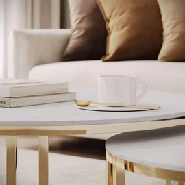 lookway COUCHTISCH LIRA 2in1 mit goldenem Gestell und Marmorplatte