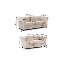 S-Style Chesterfield Polstergarnitur Samt 3-Sitzer + 2-Sitzer Beige