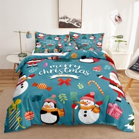 Kinder Bettwäsche Set Schneemann Pinguin Muster Kinder Weihnachten Bettwäsche Set 3 teiliges Set aus Bettwäsche 240x220 cm und 2 Kissen 80x80 cm,Blau