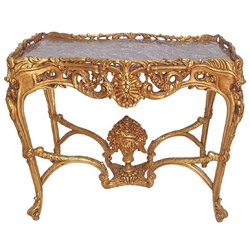 Casa Padrino Barock Beistelltisch Gold / Grau - Rechteckiger Antik Stil Tisch mit Marmorplatte - Wohnzimmer Möbel im Barockstil - Antik Stil Möbel - Barock Möbel