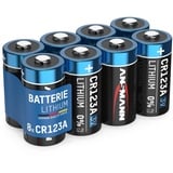 Ansmann CR123A 3V Lithium Batterie, 8 Stück, 1500mAh, Einwegbatterie für Alarmsysteme Spielzeug Taschenlampen Kamerablitz, Rundzelle, leistungsstark