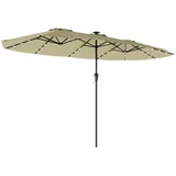Beyamis Doppelter Gartenschirm (4 X 2 M) Mit 36 Led-leuchten, Upf 50+, Kurbelgriff, 12 Streben, Wasserabweisend, Beige