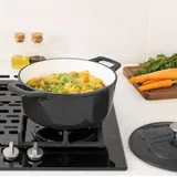 Navaris Gusseisen Topf - Gusseisen Bräter - Kochtopf 3,5l - Ø 24cm Schmortopf mit Deckel - Brotbacktopf - Brattopf - Für alle Speisen und Kochflächen - Schwarz