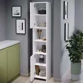 [en.casa] Rautrina Hochschrank 180 x 35 x 30 cm Weiß Holz, Spanplatte