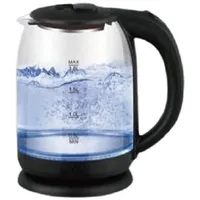 Cheffinger Glas Edelstahl Wasserkocher 1500W Warmwasserbereiter Schwarz