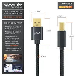 Primewire USB 2.0 Drucker / Scanner Kabel mit Nylonmantel - 5m