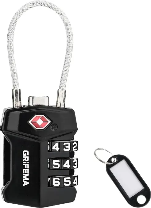 Grifema 3-stellige TSA-zugelassene Kofferschlösser, Sichere Kombinationsschlösser mit Flexiblem Stahlseil für Reisegepäck, Taschen und Rucksäcke (1-Pack)