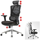 Mendler Bürostuhl HWC-J89, Schreibtischstuhl ergonomisch, Lordosenstütze hohe Rückenlehne 3D-Armlehnen gepolstert schwarz