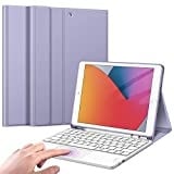 Fintie Tastatur Hülle für iPad (9. / 8. und 7. Generation - 2021/2020/2019), iPad 10.2 Hülle mit Tastatur, Deutscher Tastatur mit Touchpad Magnetisch Abnehmbarer Keyboard, Violett