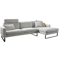 KAWOLA Ecksofa, Hellgrau, Echtholz, 3-Sitzer, Füllung: Kaltschaum, Ottomane rechts,