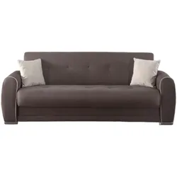 Dmora Schlafsofa Alejandro, 3-Sitzer-Container-Schlafsofa mit 2 Kissen inklusive, 224x85h87 cm, Hellgrau