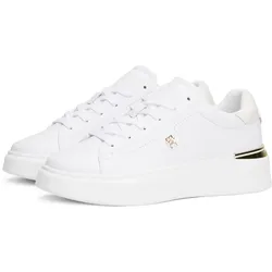 Keilsneaker TOMMY HILFIGER "TH FASHION COURT SNEAKER", Damen, Gr. 39, weiß, Nappaleder, sportlich, Schuhe, Freizeitschuh, Halbschuh, Schnürer mit goldfarbenen Details
