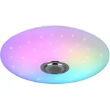 Trio Reality Leuchten LED Deckenleuchte Musica R69031901, Schirm Kunststoff weiß mit Starlight Effekt, 33 Watt LED, Fernbedienung, Farbwechsel, Bluetooth Lautsprecher,