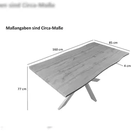 Sam Esstisch Baumkante Holz-Optik Wildeiche 160 x 85 Spider-Gestell weiß JOSY