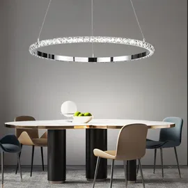 WOFI Hängeleuchte Wohnzimmer Pendelleuchte Höhenverstellbar Kristall Led Lampe, Kristalloptik 3 Stufen dimmer, Metall Chrom, 1x Led 26w 3400lm 3000k, Lxbxh 60,5x60,5x150 cm; 11508